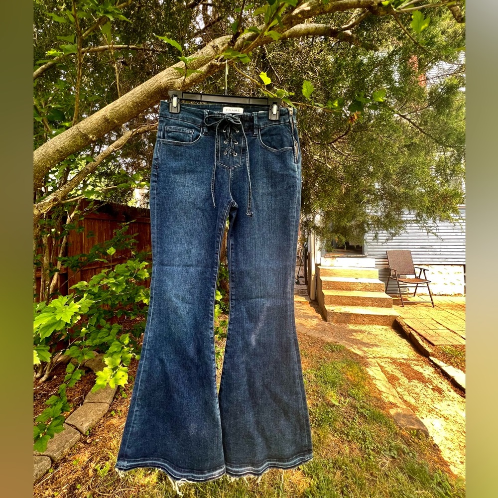 NWT Frame Low-rise Le Bell flare jeans 70's lace-up corset Disco 70’s 26 y2k